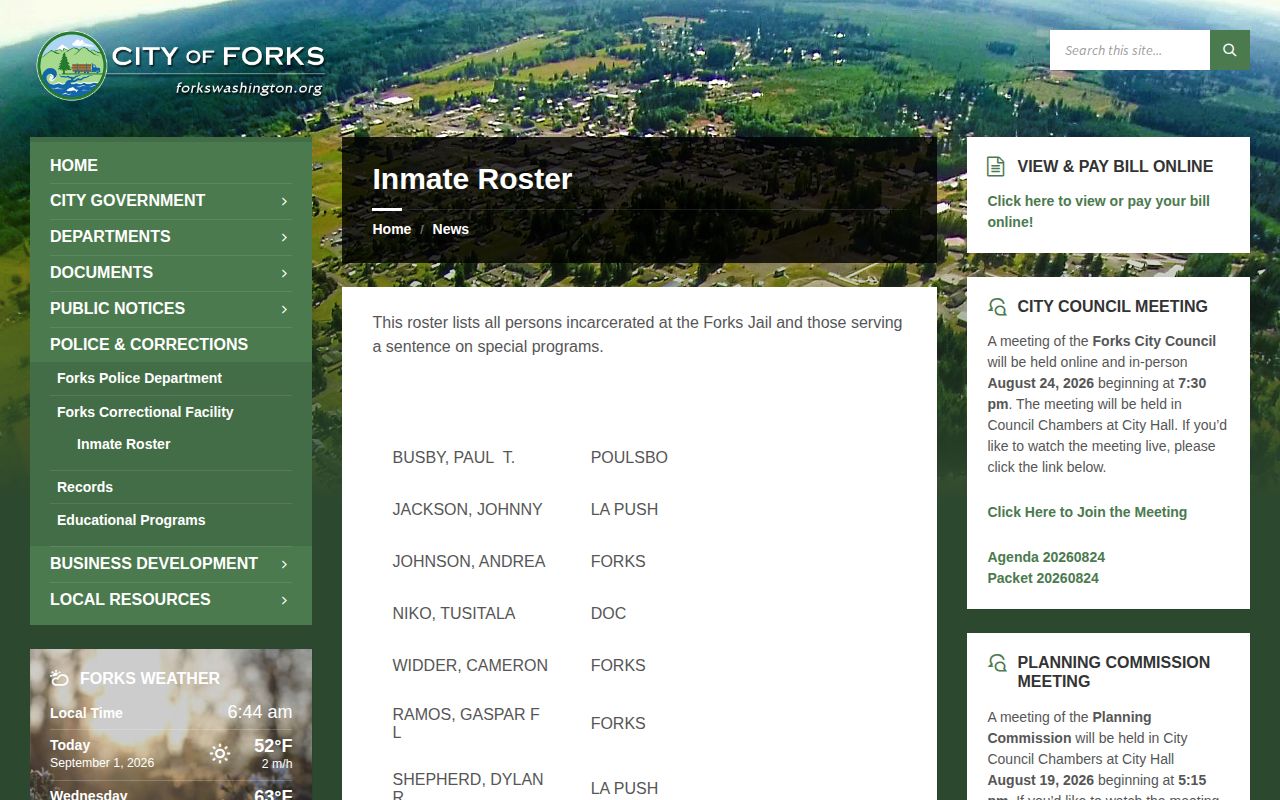 Forks official jail roster booking interface